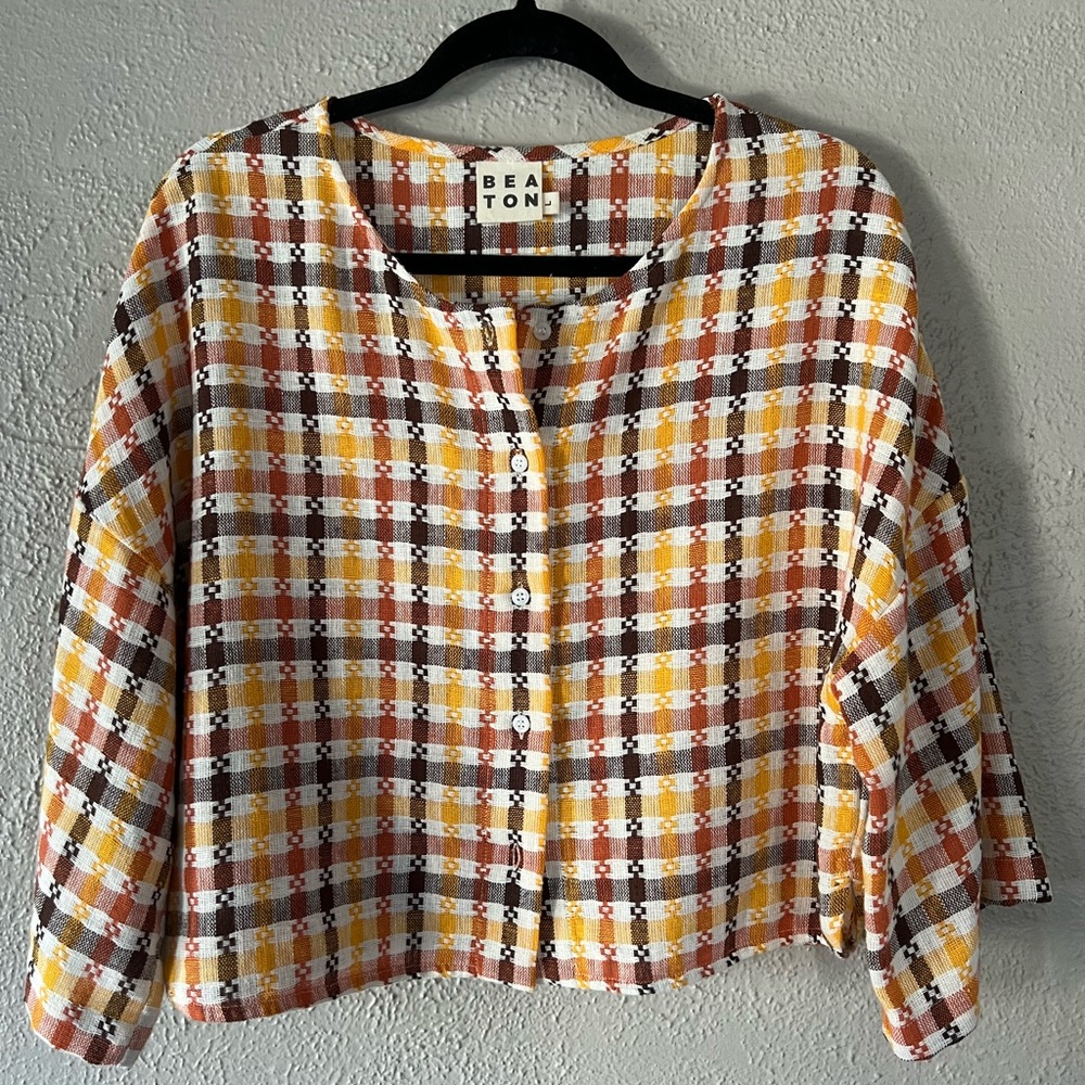 BEATON LINEN Utility Crop Shirt Size L